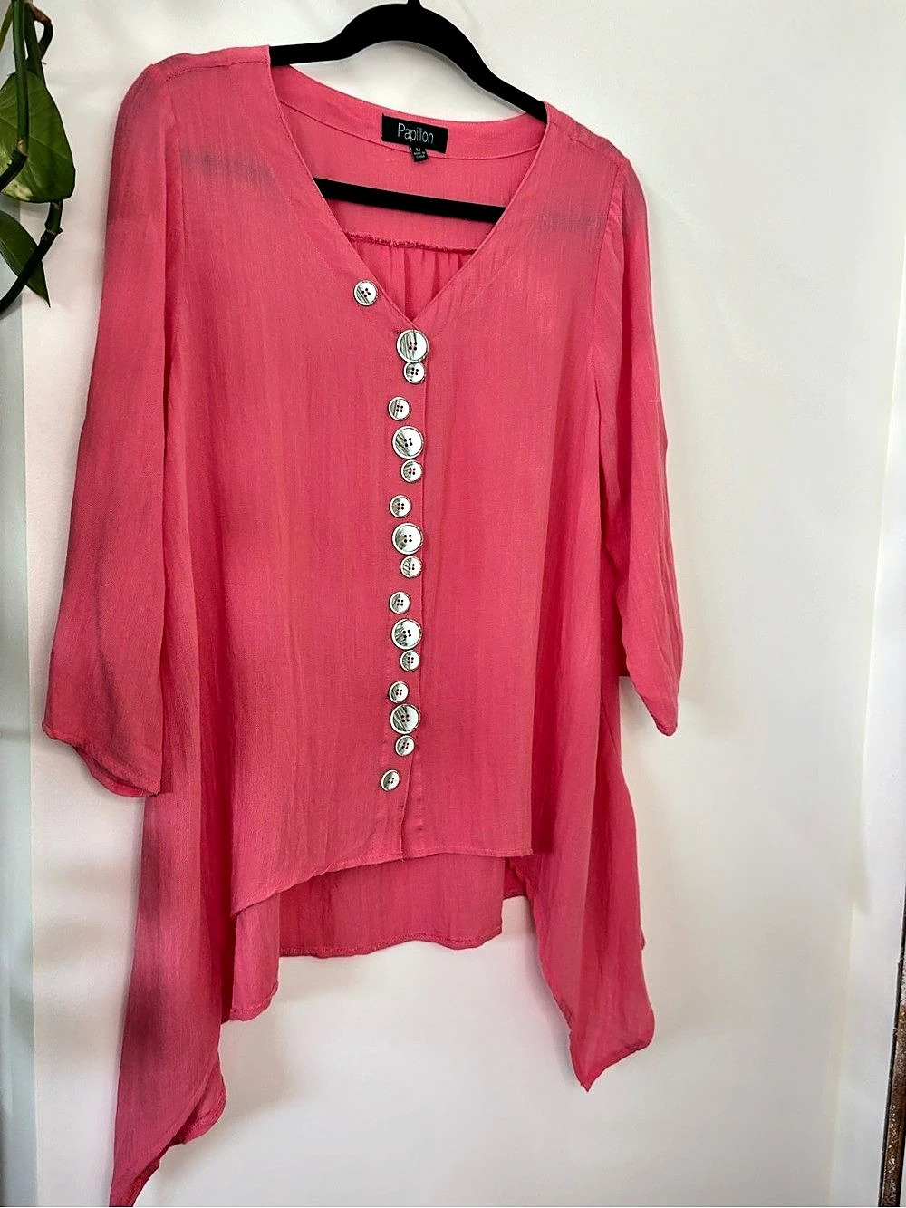 Papillon Pink Button Front Tunic Size Medium Like New